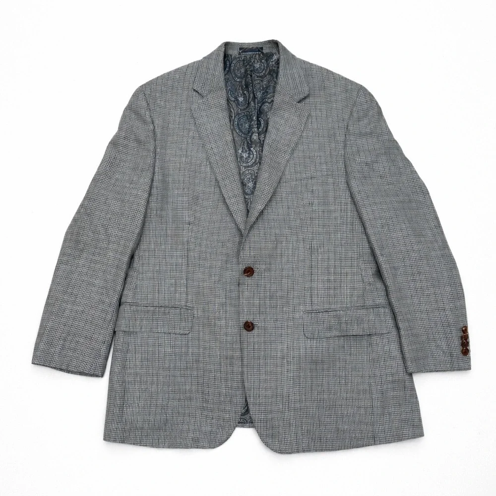 Ralph Lauren Silk Wool Houndstooth‎ Blazer Grey Blue 40R Dillard's Sport Coat
